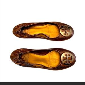 Tory Burch leather bronze slip on flat shoe size 7